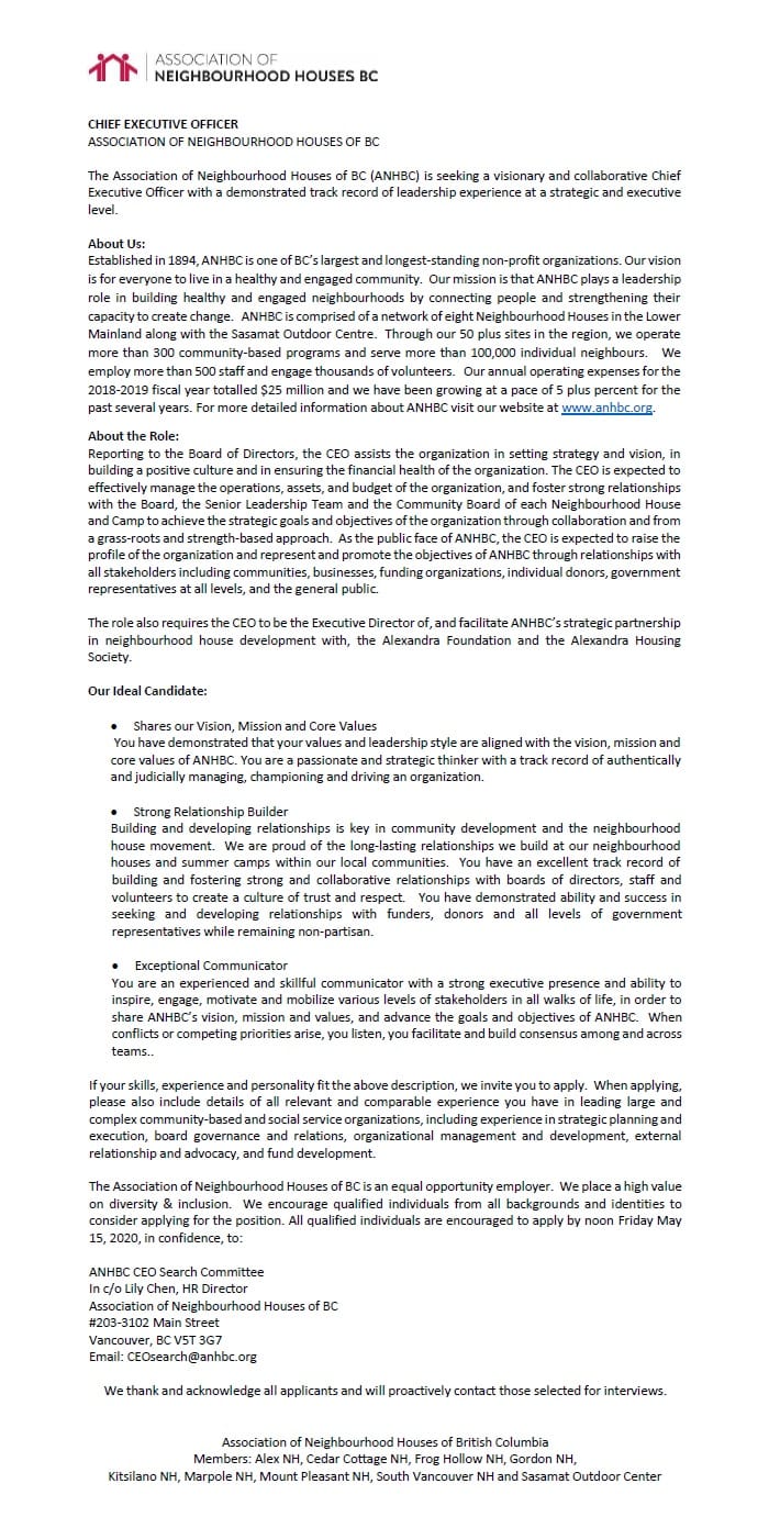 ANHBC Now Hiring CEO