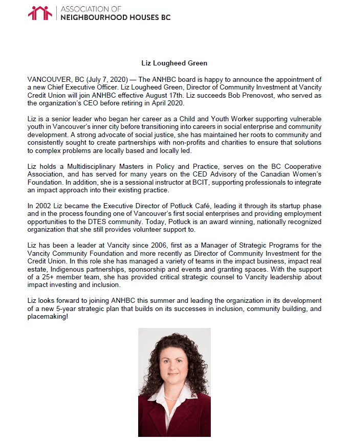 ANHBC Welcomes Liz Lougheed Green as our new CEO